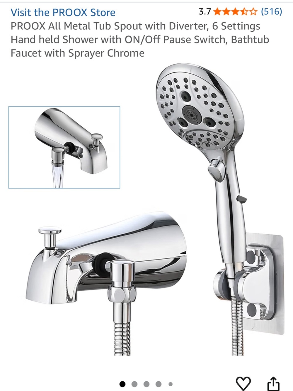 Chrome Handheld Shower and Tub Spout Combo